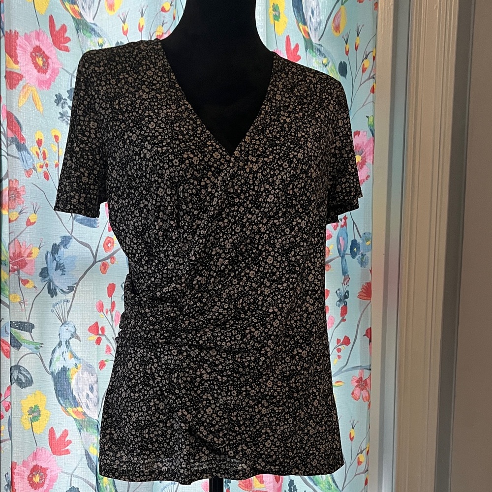 Floral Black Wrap Top